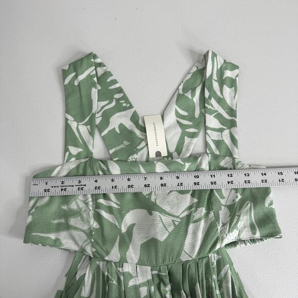 By Anthropologie Dress Womens XS Green Smocked Bandeau Leaf Tropical Cutout Maxi - Picture 11 of 14
